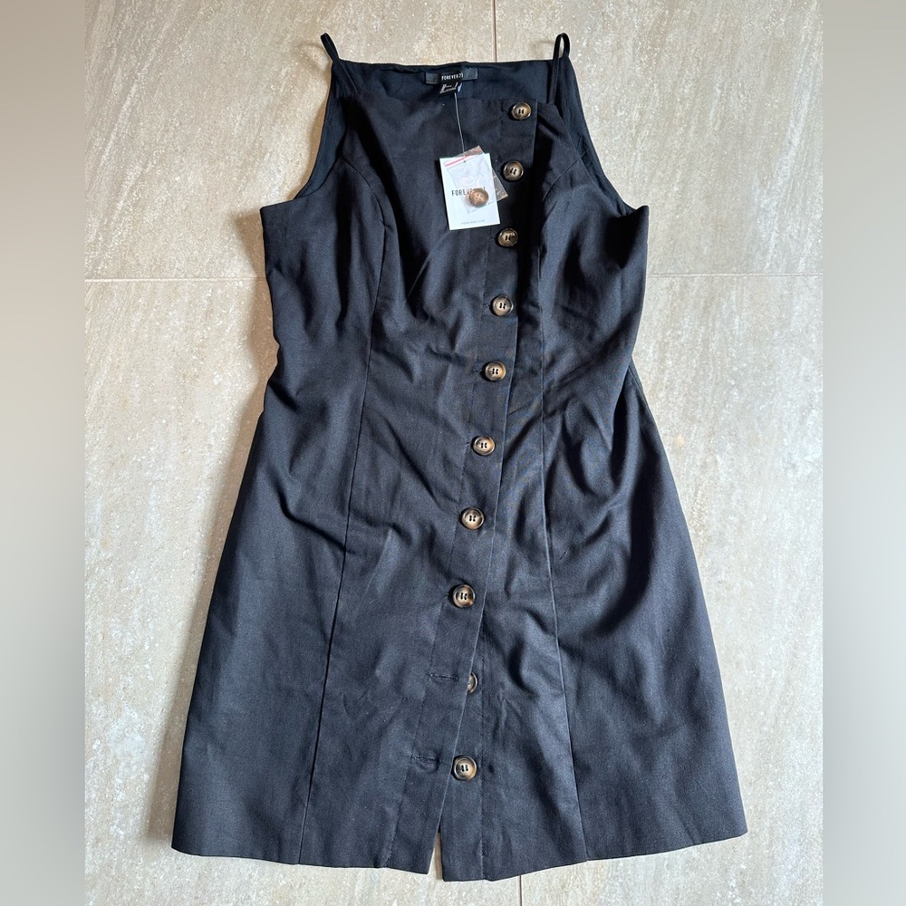 S - Forever 21 Black Button-Front Midi Dress